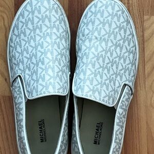 Michael Kors White & Light Gray Logo Slip-On Sneakers